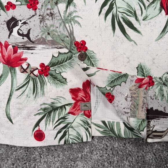 Tommy Bahama Hawaiian Camp Shirt Floral Holiday Christmas Red Poinsettia XL - Picture 3 of 8
